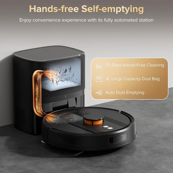 Robot Vacuum and Mop Combo with Self-Emptying, Customizable Map Cleaning with Lidar Navigation, 6000Pa Suction, Smart No-Go Zones, 70Days Hands-Free Robotic Vacuum Cleaner for Floor, Carpet, Pet Hair