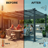 16 Ft. W X 12 Ft. D Aluminum Pergola Outdoor with Dark Gray Retractable Canopy — Before & After