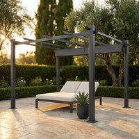 16 Ft. W X 12 Ft. D Aluminum Pergola Outdoor with Dark Gray Retractable Canopy — Studio Shot