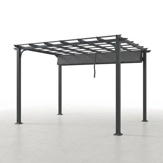 16 Ft. W X 12 Ft. D Aluminum Pergola Outdoor with Dark Gray Retractable Canopy — Studio Shot