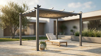 16 Ft. W X 12 Ft. D Aluminum Pergola Outdoor with Dark Gray Retractable Canopy — Lifestyle