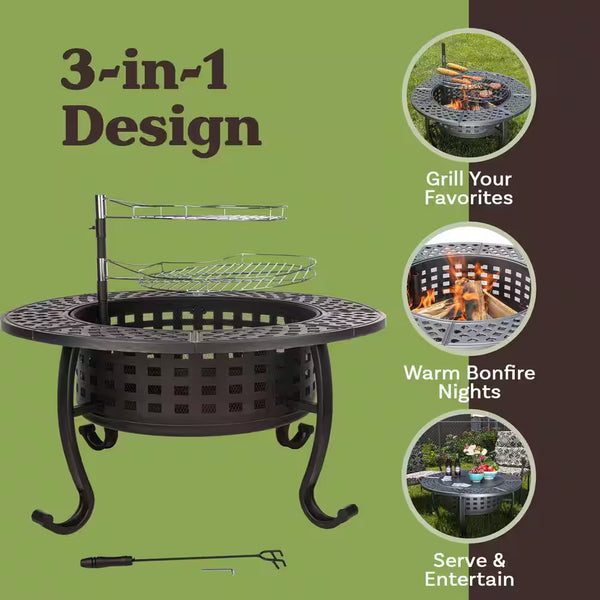 37 In. Outdoor Fire Pit with 2 Grills