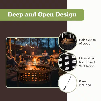 37 In. Outdoor Fire Pit with 2 Grills
