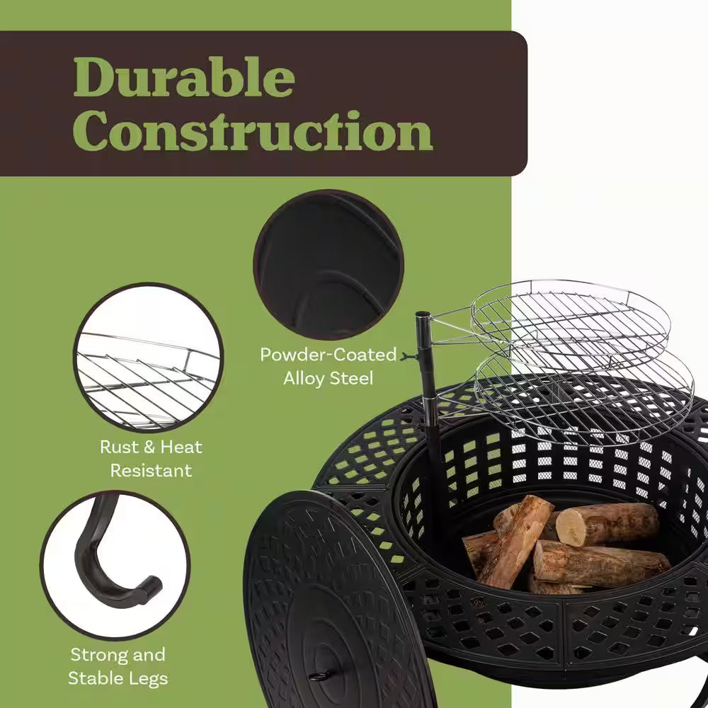 37 In. Outdoor Fire Pit with 2 Grills