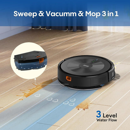 Robot Vacuum and Mop:5000Pa 3-In-1 Robotic Vacuum with Intelligent Navigation, Alexa & APP Control, Schedule Cleaning, Robotic Vacuum Cleaner Ideal for Pet Hair, Hard Floor, Carpet, Slim and Quiet