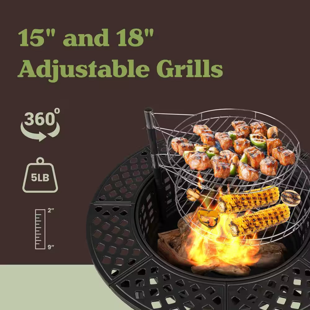 37 In. Outdoor Fire Pit with 2 Grills