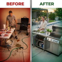 Outdoor Kitchen Cabinet Set Built for All-Weather Use, 304 Stainless Steel, 97 In Wide, 3-Piece — Before & After