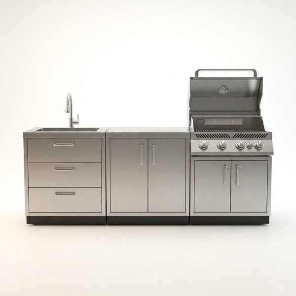 Outdoor Kitchen Cabinet Set Built for All-Weather Use, 304 Stainless Steel, 97 In Wide, 3-Piece — Studio Shot