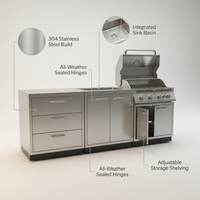 Outdoor Kitchen Cabinet Set Built for All-Weather Use, 304 Stainless Steel, 97 In Wide, 3-Piece — infographic