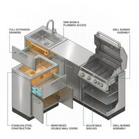 Outdoor Kitchen Cabinet Set Built for All-Weather Use, 304 Stainless Steel, 97 In Wide, 3-Piece — How It Works