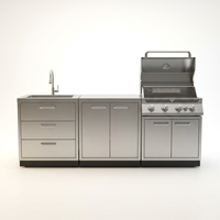 Outdoor Kitchen Stainless Steel 97 In. W X 36.5 In. H X 24 In. D 3-Piece Cabinet Set without Counter Tops — Studio Shot