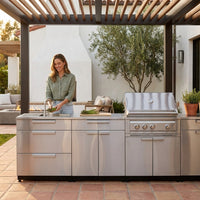 Outdoor Kitchen Stainless Steel 97 In. W X 36.5 In. H X 24 In. D 3-Piece Cabinet Set without Counter Tops — Lifestyle