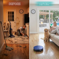 Robot Vacuum and Mop Combo, 2 in 1 Robot Mop and Vacuum, Robotic Vacuum Cleaner with Wifi/App, 2000Pa Suction, 230ML Water Tank, Self-Charging, Slim, Ideal for Hard Floor, Low Pile Carpet, Pet Hair — Before & After