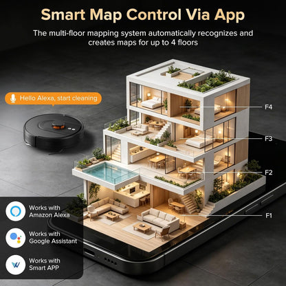 Robot Vacuum and Mop Combo with Self-Emptying, Customizable Map Cleaning with Lidar Navigation, 6000Pa Suction, Smart No-Go Zones, 70Days Hands-Free Robotic Vacuum Cleaner for Floor, Carpet, Pet Hair
