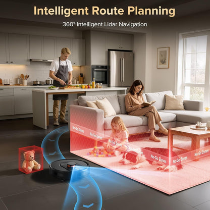 Robot Vacuum and Mop Combo with Self-Emptying, Customizable Map Cleaning with Lidar Navigation, 6000Pa Suction, Smart No-Go Zones, 70Days Hands-Free Robotic Vacuum Cleaner for Floor, Carpet, Pet Hair
