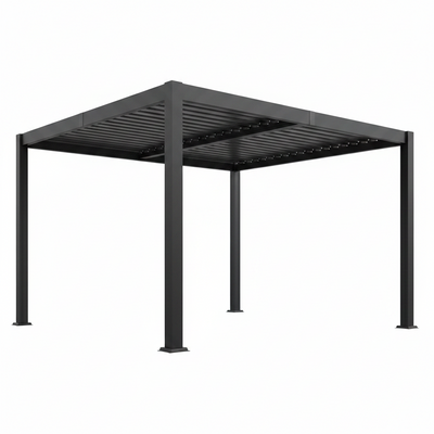 12' X 20' Louvered Pergola, Outdoor Pergola with Curtains & Netting, Metal Patio Pergola with Adjustable Louvers Roof and Gutter System, Metal Hardtop Gazebo for Patio, Deck, Garden, Yard, Dark Gray